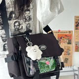 趣木也大容量学院风斜挎包日系二次元少女痛包休闲百搭学生上课单肩包女 黑色- 加 【愤怒云朵挂件】