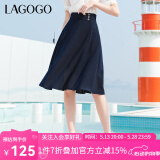 lagogo拉谷谷夏季新款藏青色气质简约半身裙女高腰显瘦a字长裙 藏青色(M0) S (155)