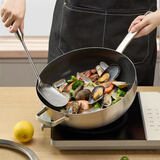 贝高福无涂层钛不粘锅钛炒锅平底煎锅耐高温炒菜锅燃气灶电磁炉通用锅具 银色-钛炒锅30cm带盖- 30cm 钛炒锅30cm带盖