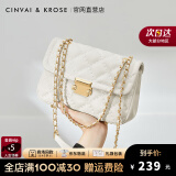 CinvaiKrose【阿Sa蔡卓妍同款】官网包包女包2025新款斜挎包单肩包菱格链条包 米白【代写贺卡】
