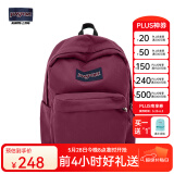 JANSPORT杰斯伯书包轻便双肩包男女26L旅行包简约背包电脑包学生校园 4QUE04S深紫酒红-侧袋+隔层