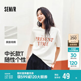 森马短袖t恤女中长款纯棉休闲风夏季宽松字母套头衫101324100004