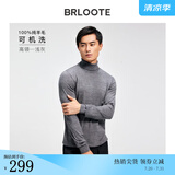 巴鲁特【可机洗】100%纯羊毛衫男士秋冬款修身打底针织衫保暖毛衣 浅灰-高 XL （180/100A）