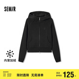森马（Semir）外套女短款插肩袖小个子潮2024冬季加绒紧身连帽夹克109724108015