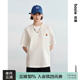 bosie【小花人系列】夏季新款短袖T恤男女情侣刺绣基础简约圆领上衣 白色 XL