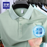 罗蒙（ROMON）冰丝弹力短袖t恤男夏季新款凉感速干打底衫中青年翻领T恤父亲节礼 5T497513豆绿 L (175)