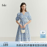 FANSILANEN范思蓝恩法式油画感蓝色碎花显瘦连衣裙夏装短袖V领裙子 白底蓝碎花 XL