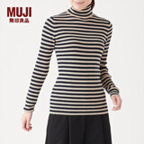 无印良品 MUJI 女式  罗纹高领毛衣 W9AA870 长袖针织衫 燕麦色X横条 S