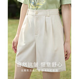 茵曼（INMAN）百搭休闲裤女春夏季舒适高腰遮胯显瘦A字短裤子 浅杏色 27 
