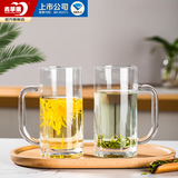 青苹果加厚耐热玻璃茶杯带盖茶饮杯盖杯带把杯子办公家用喝水杯泡茶杯 【加厚爆款】海特杯320ML两只装