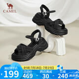 骆驼（CAMEL）休闲凉鞋女时尚百搭满钻麻花带搭扣高跟凉鞋 L25M007040 黑色 37 