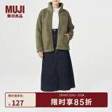 无印良品 MUJI 男女通用 羊羔绒 拉链夹克 毛绒加绒厚外套 秋冬季 卡其绿 S-M