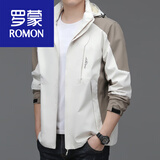 罗蒙（ROMON）春秋季夹克男士2025年新款潮流宽松帅气休闲运动连帽冲锋外套男 GY1818白色 花花A662 4XL 190【165-180斤】