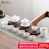 金镶玉茶具套装茶壶茶杯盖碗羊脂玉白瓷陶瓷送礼盒高档家用 清香雅韵 