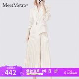 MeetMetro玛依尔西装连衣裙女2025春季新款质感职业通勤百褶裙 浅杏【现货闪电发】 S