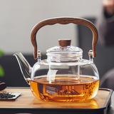 忆壶茶（YIHUTEA）泡茶壶玻璃煮茶壶家用电陶炉煮茶器养生壶 茶具套装玻璃烧水茶壶 【1100ML】实木把玻璃提梁单壶