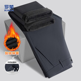 罗蒙四面弹加绒休闲裤男商务舒适弹力裤子简约通勤男士直筒西裤男裤子