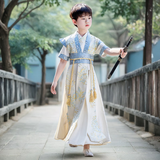 九能男童汉服新款夏季儿童国风古装王爷唐装短袖高端男孩幼儿园六一 秦明绿色短袖 130 适合123-133/26-31KG