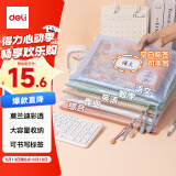 得力(deli)5只A4网格拉链袋 文件袋一年级小学生科目分类袋标签款 莫兰迪混色63484A