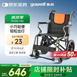 鱼跃(yuwell)手动轮椅车H056C铝合金软座便携可折叠老人手推小轻量化