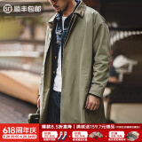 马登工装 美式休闲撞色巴尔玛肯风衣重磅宽松中长款大衣外套男春季 军绿色 L