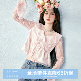 乐町甜美浪漫肌理感清透印花木耳边衬衫2024夏季新款V领显瘦衬衣 彩色印花(现货) M