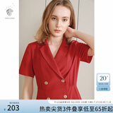 范思蓝恩正式气质通勤连衣裙女夏季收腰显瘦面试西装裙 红色 L
