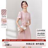 尚都比拉设计感拼接连衣裙夏季高级感气质百褶裙小个子中长裙子 粉陶色 M