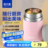 哈尔斯（HAERS） 焖烧杯316不锈钢焖烧壶焖烧罐闷烧保温饭盒便当带饭盒儿童成人 粉色【配杯套+餐具】750ml