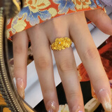 福来岛黄金戒指女时尚古法金首饰足金婚戒手饰满庭芳培育钻戒指 工费：1167元 8.87克-13号