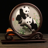 蜀中瑰宝蜀绣双面刺绣熊猫文创摆件中国特色礼物送老外出国成都伴手礼纪念 登高熊猫（四川成都发货）