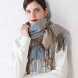 达芬奇密码 羊毛围巾女秋冬新款百搭英伦格子羊毛披肩防寒保暖送人礼物 2#-蓝咖格