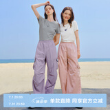 乐町防晒工装休闲裤宽松直筒裤百搭户外运动阔腿裤子 浅紫（现货） S