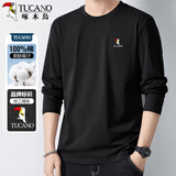 啄木鸟（TUCANO）长袖t恤男春秋圆领纯棉经典款时尚休闲百搭宽松上衣男装 黑色XL