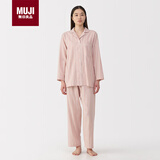 无印良品（MUJI）女式 无侧缝双层纱织 睡衣 家居服套装  粉红色条纹5A M