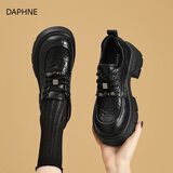 达芙妮复古真皮厚底牛津鞋2025秋季新款通勤英伦风乐福鞋黑色系带小皮鞋 黑色 【厚底减震-秋季上新】 37