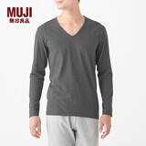 无印良品 MUJI 男式 使用了棉的冬季内衣V领长袖T恤 69AA453 打底衫打底衣 炭灰色 XS