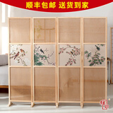 祥朗半透实木布艺屏风隔断时尚现代简约中式折屏座屏玄关客厅卧室餐厅书房酒店宾馆屏风帘隔断帘乔其纱屏风 2米高*0.5米宽一扇