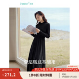 茵曼（INMAN）灯芯绒连衣裙春秋女装新品长袖休闲针织礼服中长裙子 午夜黑-18348727 S