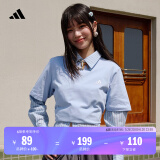 adidas情侣休闲纯棉上衣圆领短袖T恤男女夏季阿迪达斯官方轻运动 蓝色 L
