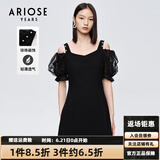 艾诺丝雅诗【商场同款】夏新珍珠网纱泡泡袖短袖小清新小黑裙连衣裙10429006 黑色 L
