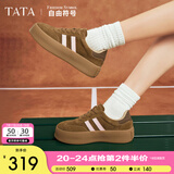 他她（TATA）复古板鞋女平底德训鞋女款休闲鞋女鞋春秋新款W9B01AM4 啡/粉 37