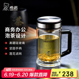 希诺抗菌双层玻璃杯男家用商务办公水杯带手柄泡茶杯子XN-9005K 420mL