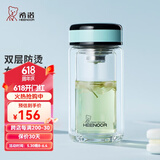 希诺（HEENOOR）双层玻璃杯女士泡花茶杯迷你便携潮流水杯家用隔热防烫带过滤杯子 蒂芙尼蓝-220ml（矮萌款） 礼盒装