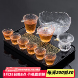 瓷牌茗茶具 玻璃茶具套装家用功夫茶具带过滤内胆泡茶壶茶杯盖碗整套茶具 描金凌雪盖碗10件+茶洗+黑流窗盘