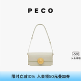 PECO852真皮斜挎复古小法棍包新款单肩通勤方包生日送女友礼物 斑鸠灰橙内里头层手搓纹牛皮现货