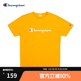 Champion夏季经典款印花草写LOGO圆领休闲运动T恤无性别冠军短袖男女情侣 黄色(偏薄） M