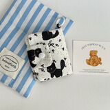 途尊新款可爱花朵可挂件的小清新卡包多层零钱包按扣拉链帆布软体包包 黑色猫咪卡包