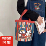 可爱插画手提包妈咪便当包袋拎包童趣涂鸦帆布包 兔子棒球
