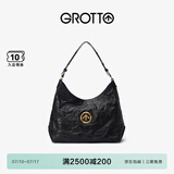 GROTTO个乐经典黑石hobo包大小号植鞣绵羊皮腋下单肩斜挎软包礼物 经典黑 金标L